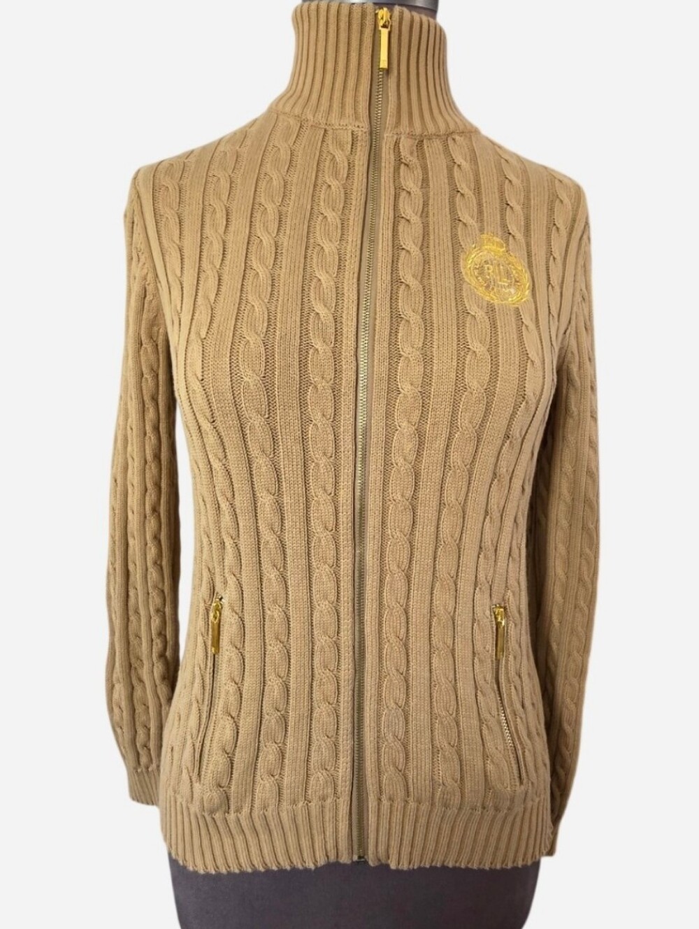 Lauren Ralph Lauren  Full-Zip Cable Knit Sweater Jacket /Cardigan with Crest XS